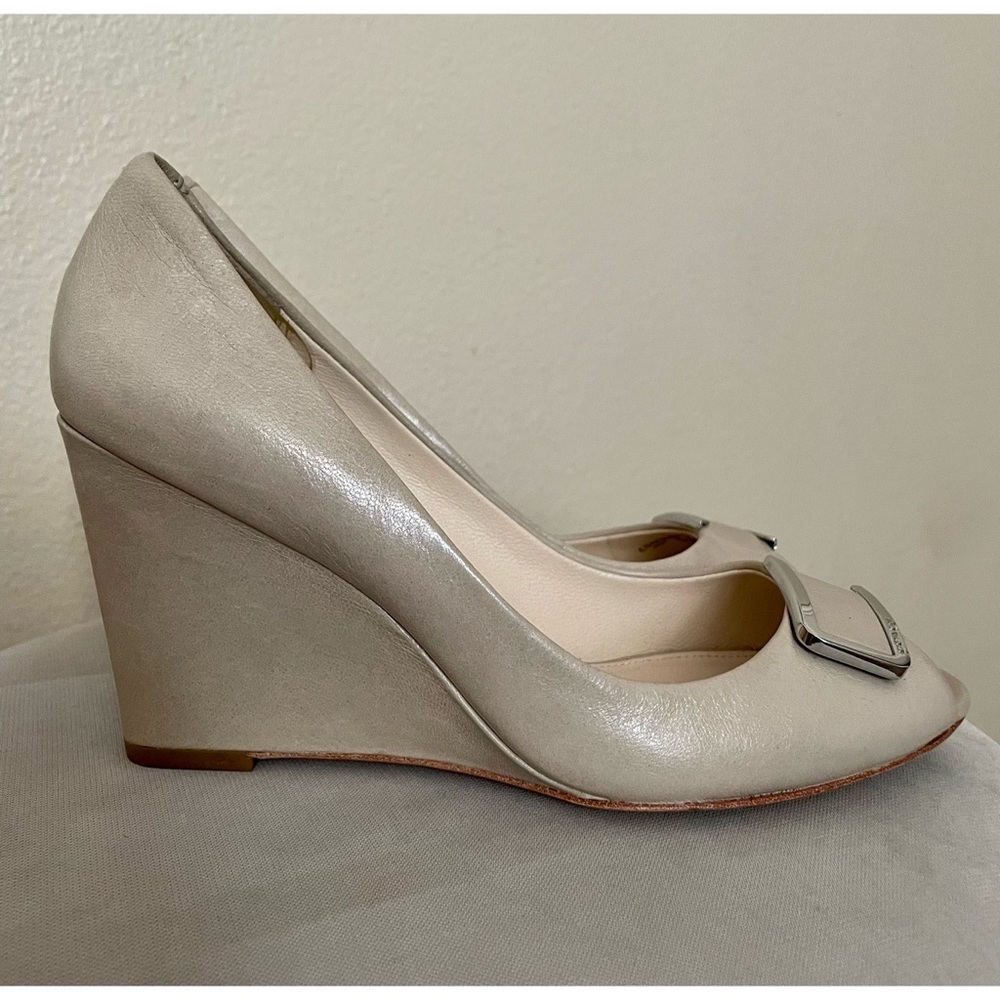 Coach Kellen Peep Toe Leather Wedge Heels